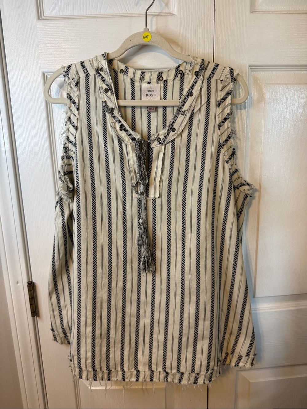 Knox Rose Black and Cream Striped Tassel Tunic